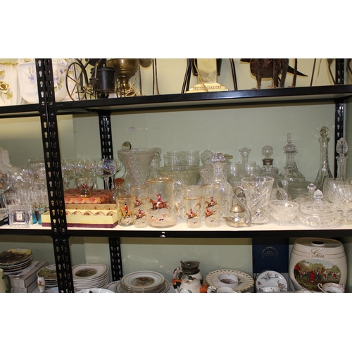 56 - Large collection of glassware including Waterford decanter, photograph frame and clock, also hunting... 