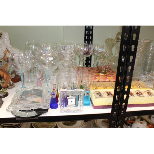 56 - Large collection of glassware including Waterford decanter, photograph frame and clock, also hunting... 