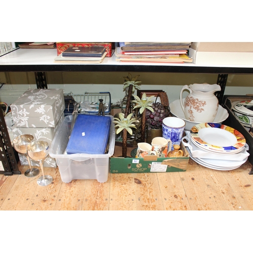 61 - Large collection go glasswares, china, metalwares, etc, in nine boxes and loose.