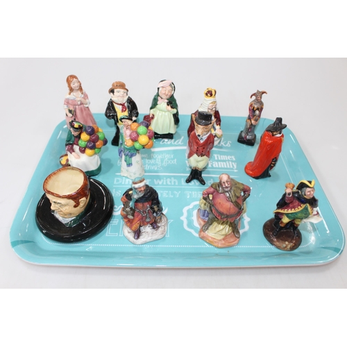 7 - Collection of twelve small Royal Doulton figures and match holder.