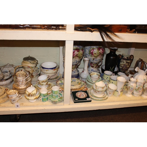 98 - Collection of decorative part tea sets, Victorian porcelain, vase, curtains, etc.