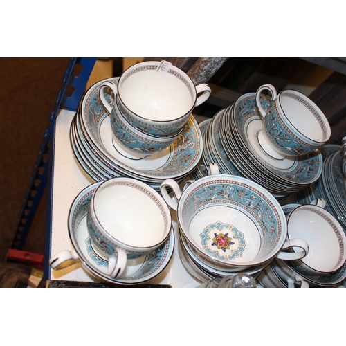 78 - Wedgwood Florentine part dinner service (approx 48 pieces), Waterford decanter, Liberty bowl, miniat... 