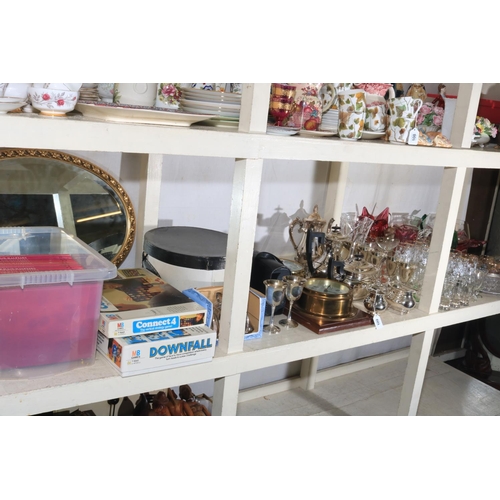 109 - Assorted glassware, silver plated tea set, clock-barometer, hat and box, two gilt mirrors, New Junio... 