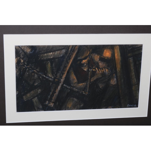 300 - Norman Cornish, Miner Cranking Prop, pastel, 17cm by 31cm, framed. Note: A work from the early 1960'... 