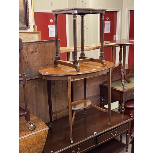 354 - Oak barley twist gate leg dining table, mahogany three tier dinner wagon, Edwardian mahogany and lin... 