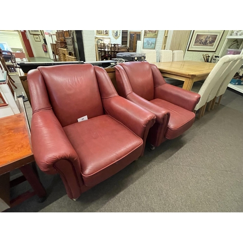 368 - Pair red leather armchairs.