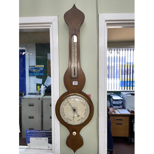 377 - Victorian oak banjo barometer, 97cm.