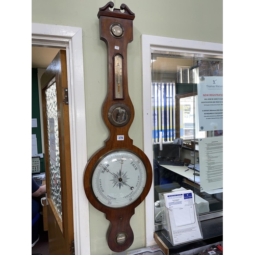 378 - Victorian mahogany banjo barometer, 109cm.