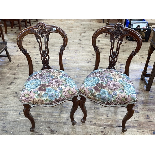 386 - Pair Victorian mahogany parlour chairs with floral needlework seats.