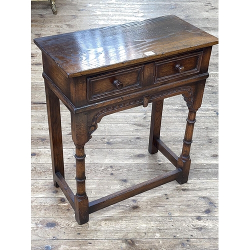 387 - Titchmarsh & Goodwin oak single drawer hall table, 71cm by 61cm by 30cm.