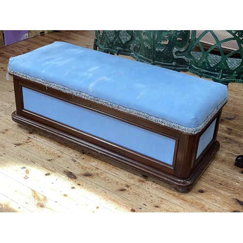 389 - Victorian mahogany framed upholstered ottoman, 47cm by 125cm by 53cm.