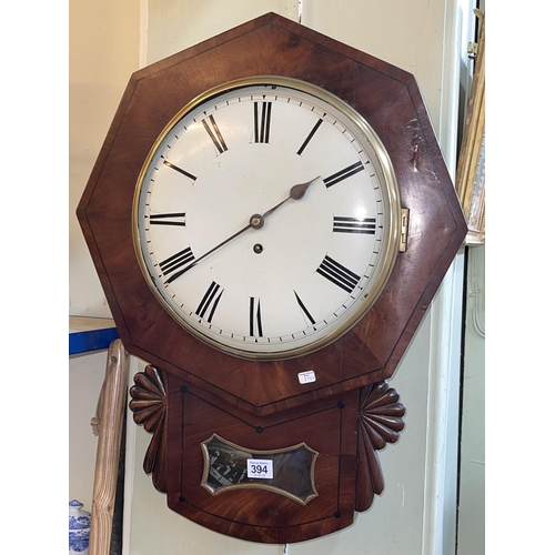 394 - Victorian mahogany drop dial fusee wall clock, 62cm by 47cm.