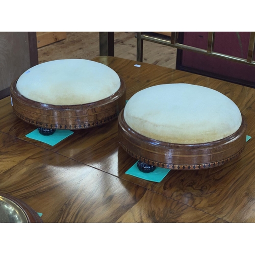 402 - Pair 19th Century inlaid walnut circular footstools.