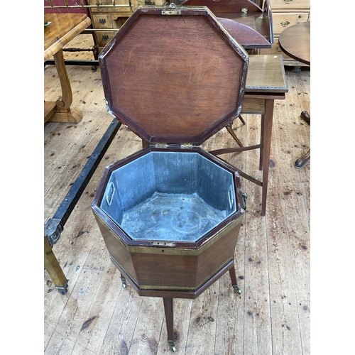 404 - Georgian mahogany and brass bound octagonal cellerette with zinc liner, 69cm by 50cm by 49cm.