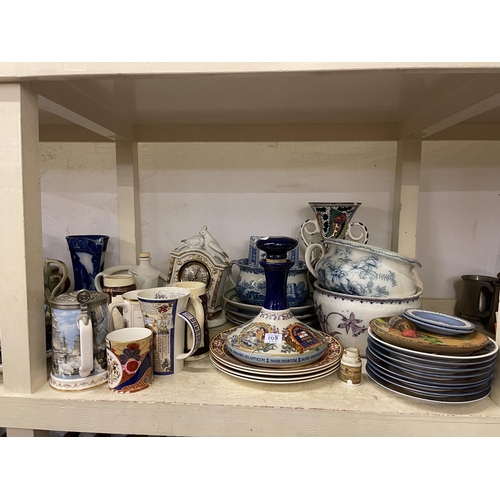 108 - Collection of toby jugs, Wade decanter, chamber pots, Royal Doulton blue and white jug and other blu... 