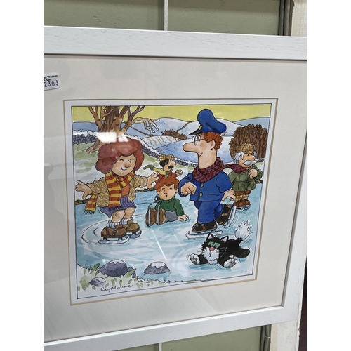 117 - Original signed art work by Ray Mutimer for Postman Pat, including three framed watercolours 'Skatin... 