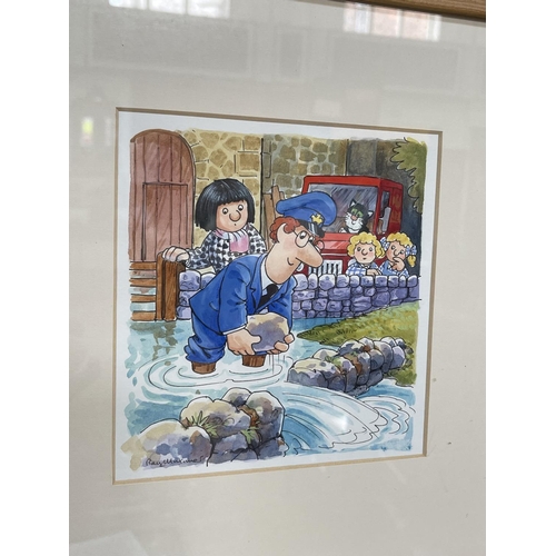 117 - Original signed art work by Ray Mutimer for Postman Pat, including three framed watercolours 'Skatin... 