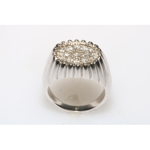 185 - Gents white gold fluted design and diamond cluster ring, size N½.