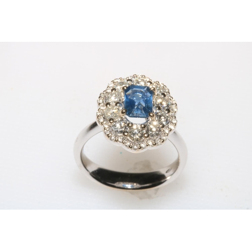 186 - 18 carat white gold petal design oval Ceylon sapphire and diamond cluster ring, size N, sapphire wei... 