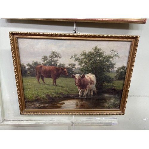 308 - Dixon Clark (fl.1809-1902 Blaydon on Tyne artist) Cattle by a Stream, oil on canvas, signed lower le... 