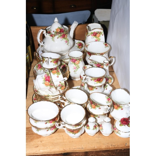 37 - Collection of Royal Albert Old Country Roses china including teapot, dinner plates, etc, approximate... 