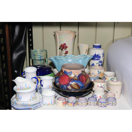 59 - Collection of Poole Pottery, Crown Ducal Charlotte Rhead Vase, Carlton china, Maling, Beswick, etc.