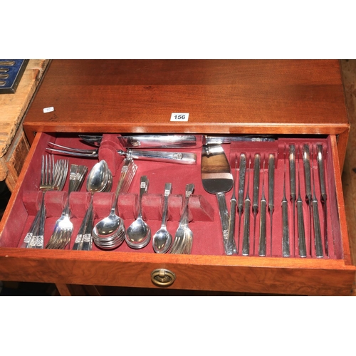 156 - Walnut three drawer canteen of cutlery on cabriole legs.