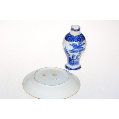 166 - Englsih blue and white baluster vase and plate (2).