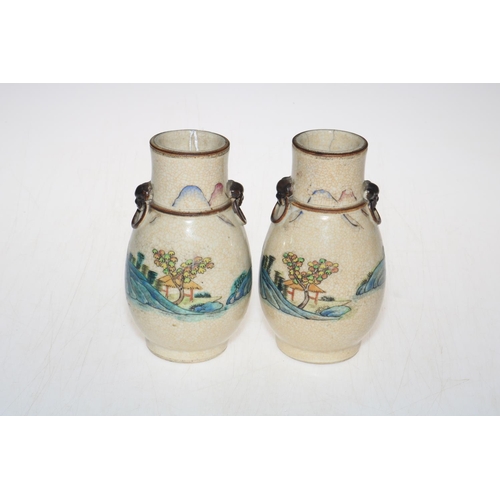 176 - Pair of Chinese crackle glazed vases, decorated with boating scenes.