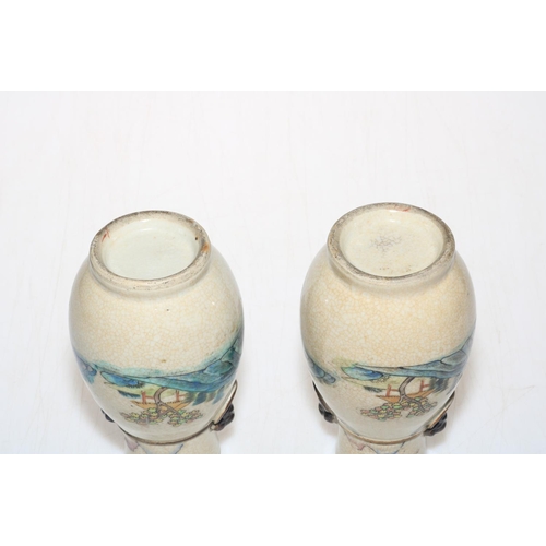 176 - Pair of Chinese crackle glazed vases, decorated with boating scenes.