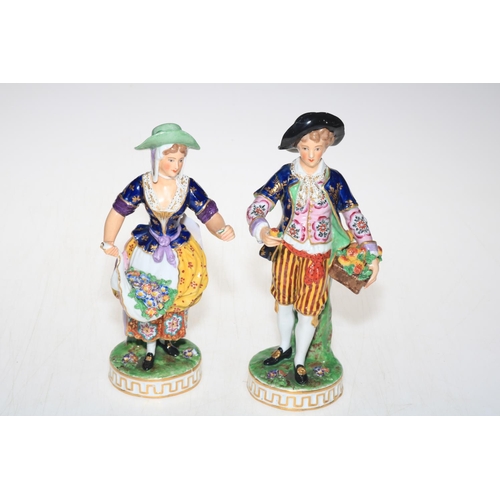 301 - Pair porcelain pastoral figures, with Derby? mark, 21cm.