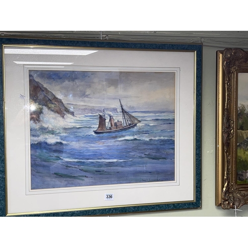 336 - Fred A Simmonds, A Rough Sea at Whitby, watercolour, signed lower right, 37cm by 48cm, in glazed fra... 