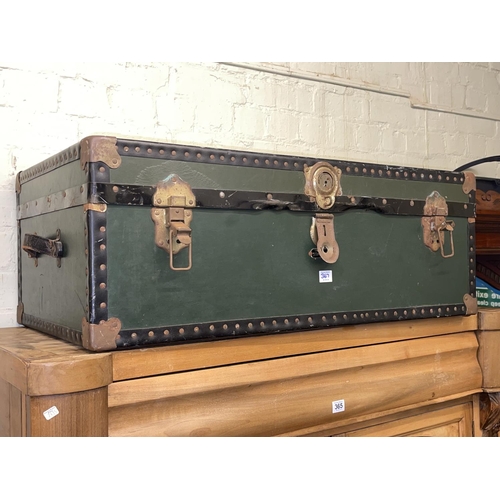 367 - Early 20th Century oak mirror back hallstand and cabin trunk (2).