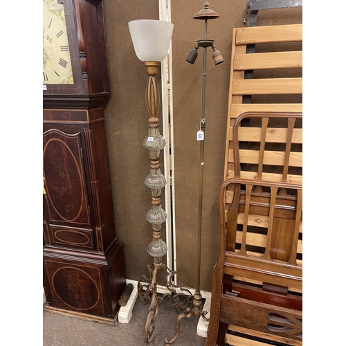 372 - Brass triform two branch floor lamp and glass and wrought metal triform floor lamp (2).