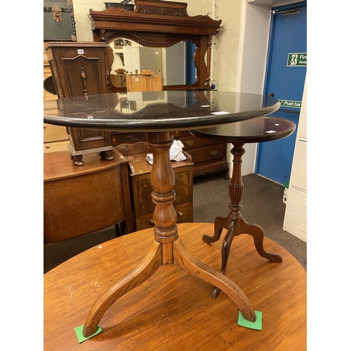 376 - Circular granite topped tripod cafe table and mahogany tripod wine table (2).