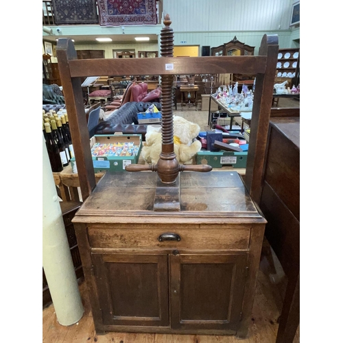 409 - Late 19th/early 20th Century oak laundry press cabinet, 161cm by 85cm by 48cm.