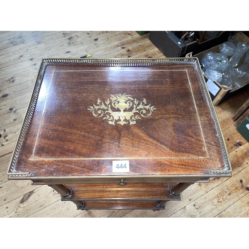 444 - 19th Century rosewood and brass inlaid three tier etagere having frieze drawer, 75.5cm by 41cm by 31... 