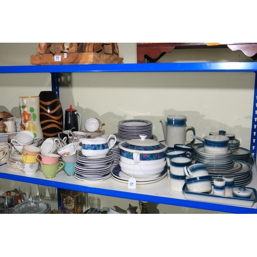 72 - Large quantity of silver plated ware, Wedgwood and other dinner and tea wares, metalwares, glass, je... 