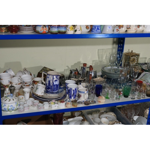 75 - Large collection of china, glass, dinnerware, collectables, clocks, spirit miniatures, Russian doll,... 