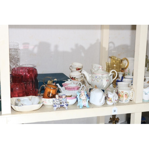 92 - Collection of china and glass including teawares, Ringtons caddy, ruby glass, commemorative china, e... 