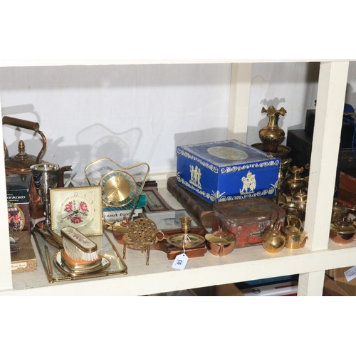 93 - Brass, copper and metalwares, binoculars, vintage Primus stove, pictures, mirrors, family bible, etc... 