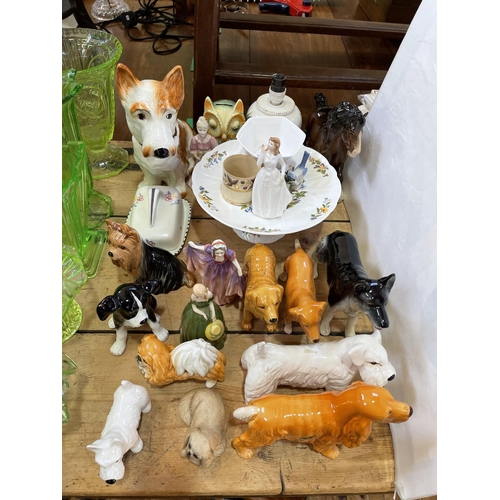 31 - Sylvac and other dogs, Poole table lamp, figures, etc.