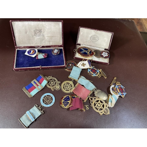 46 - Masonic Regalia including silver and enamel medallions (Raby Lodge), Barnard Castle jewels, Durham A... 