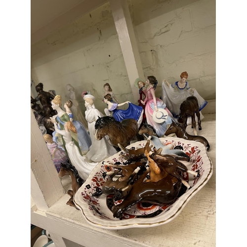 80 - Thirteen Royal Doulton and Coalport lady figurines, Beswick foals and donkey, etc.