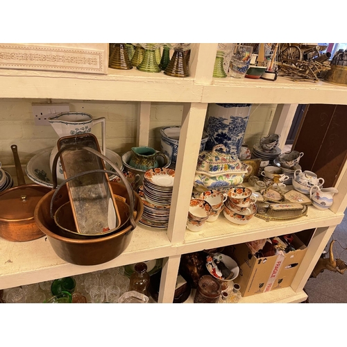 85 - Collection of Victorian porcelain, Oriental teawares, copper and brass wares, wash bowl and jug, etc... 