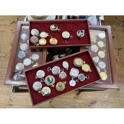 9 - Collection of pocket watches with two three drawer cabinets.