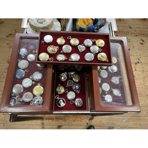 9 - Collection of pocket watches with two three drawer cabinets.