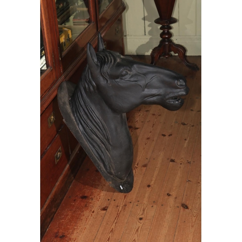 128 - Iron wall mounted horses head, 78cm length.