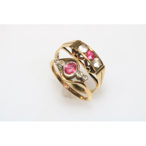 187 - Ruby 18 carat gold ring, size L, and 14 carat gold ring, size M (2).