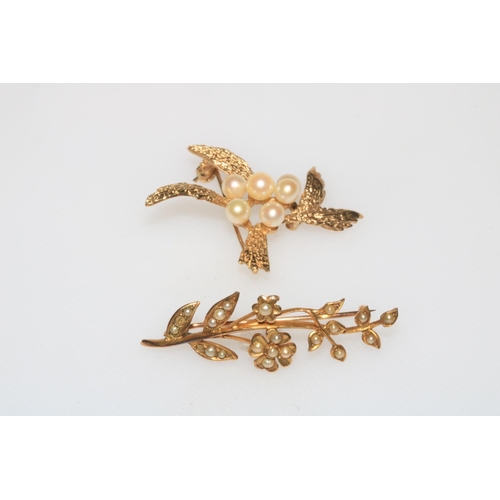 191 - Two 9 carat gold pearl set brooches.